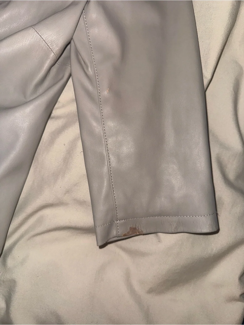 Light Gray Leather Zip-Front Jacket